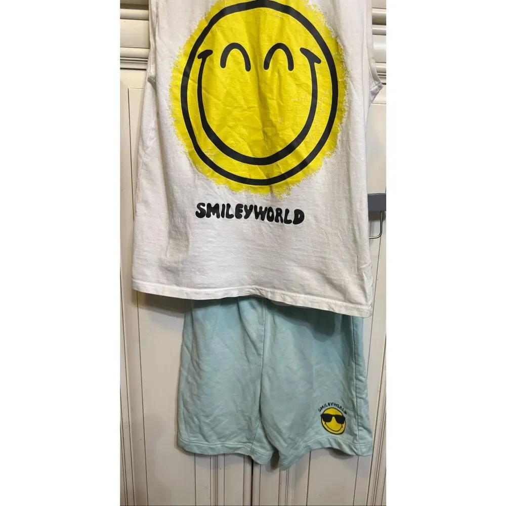 H&M Girls Smiley World Sleeveless Top and Short Outfit Sets White Green Size 6-7